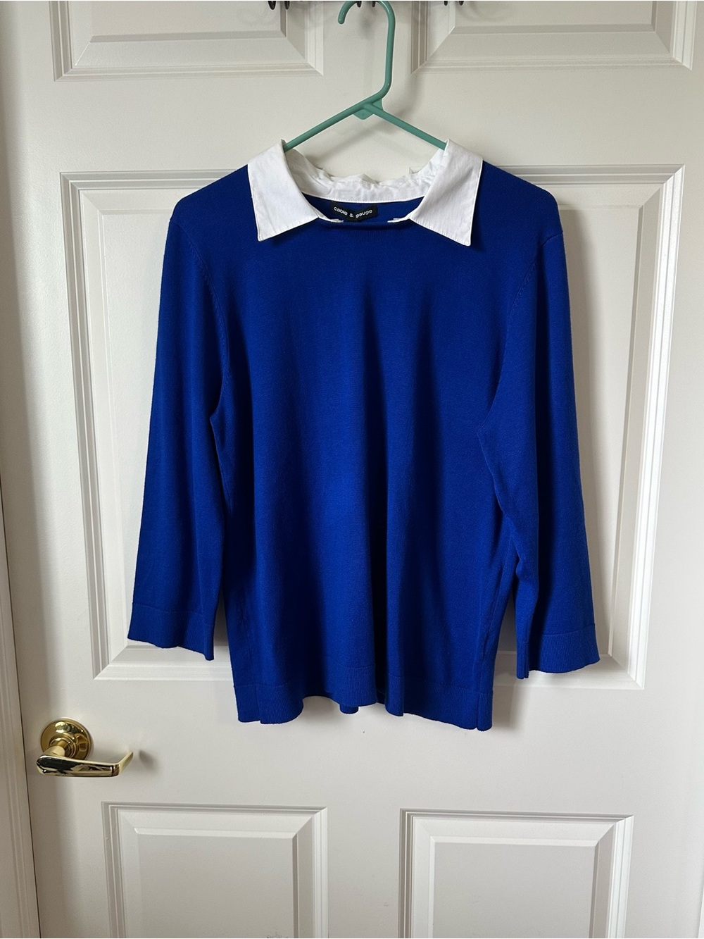 Cable & Gauge Royal Blue Mock Collar 3/4 Sleeve Sweater Size XL
